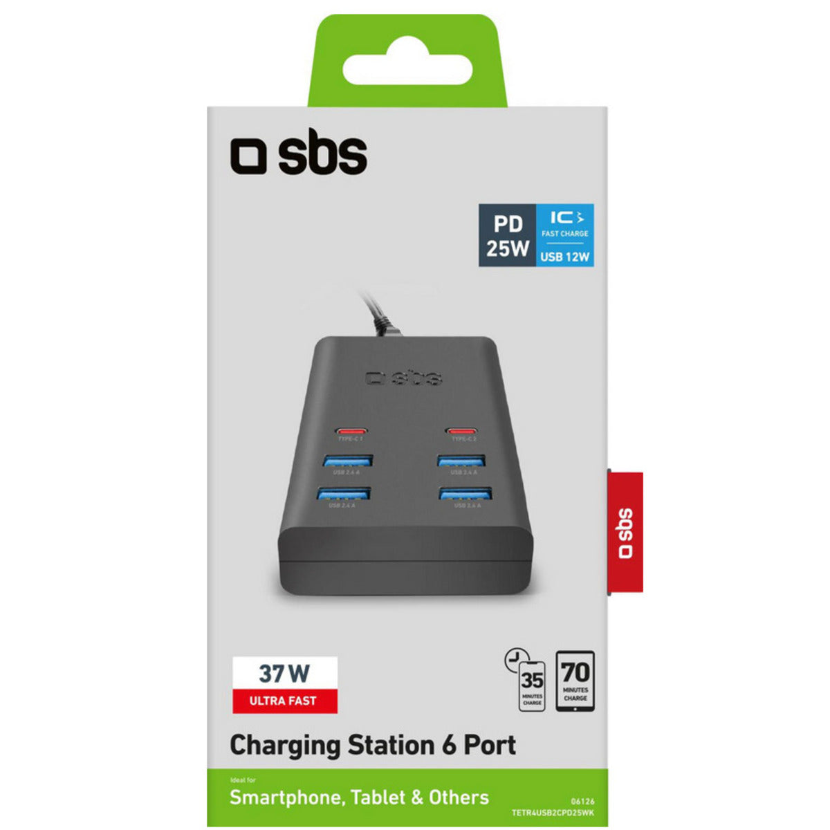 Caricatore multiporta 4 usb 2 tipo-c PD25W fast charge SBS 37W