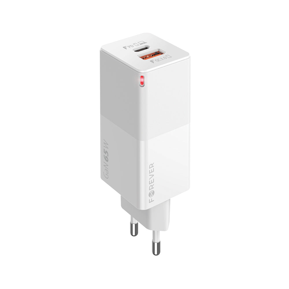 Caricatore Forever Core PD+ QC 3.0 GaN Fast charger 1x USB 1x USB-C 65W white