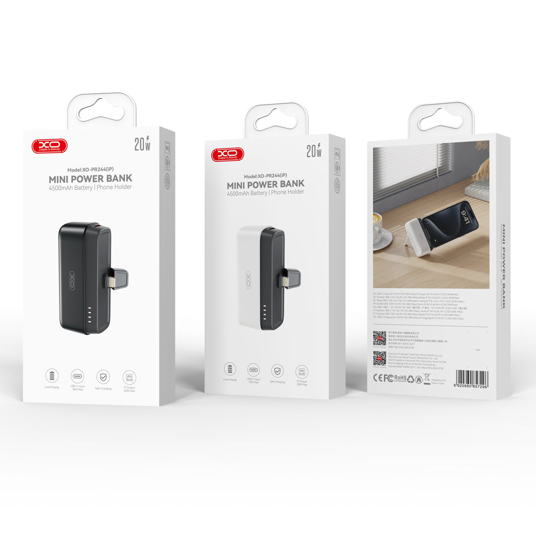 XO power bank mini PR244 20W 5000 mAh per iPhone connector Black