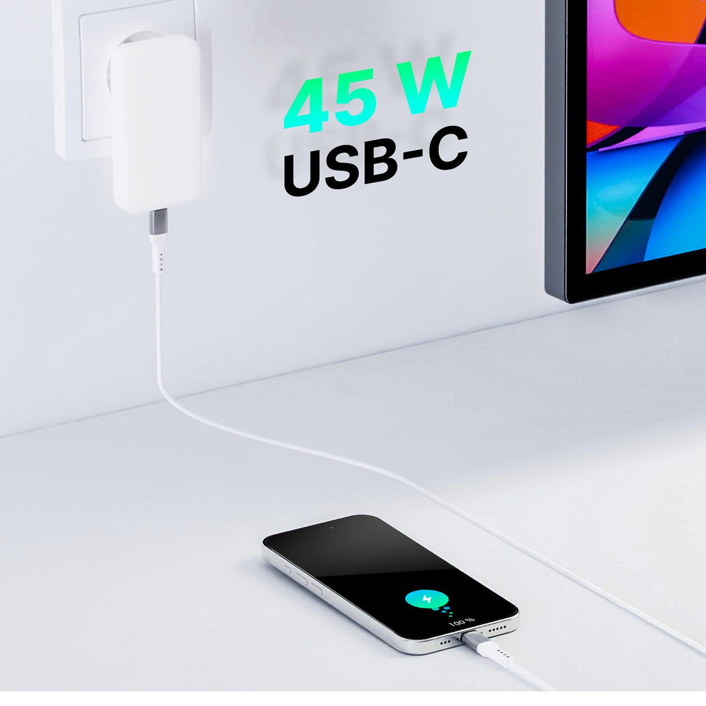 Caricabatterie QUALO GaN Ultra Slim USB-A USB-C PD 45W carica simultanea