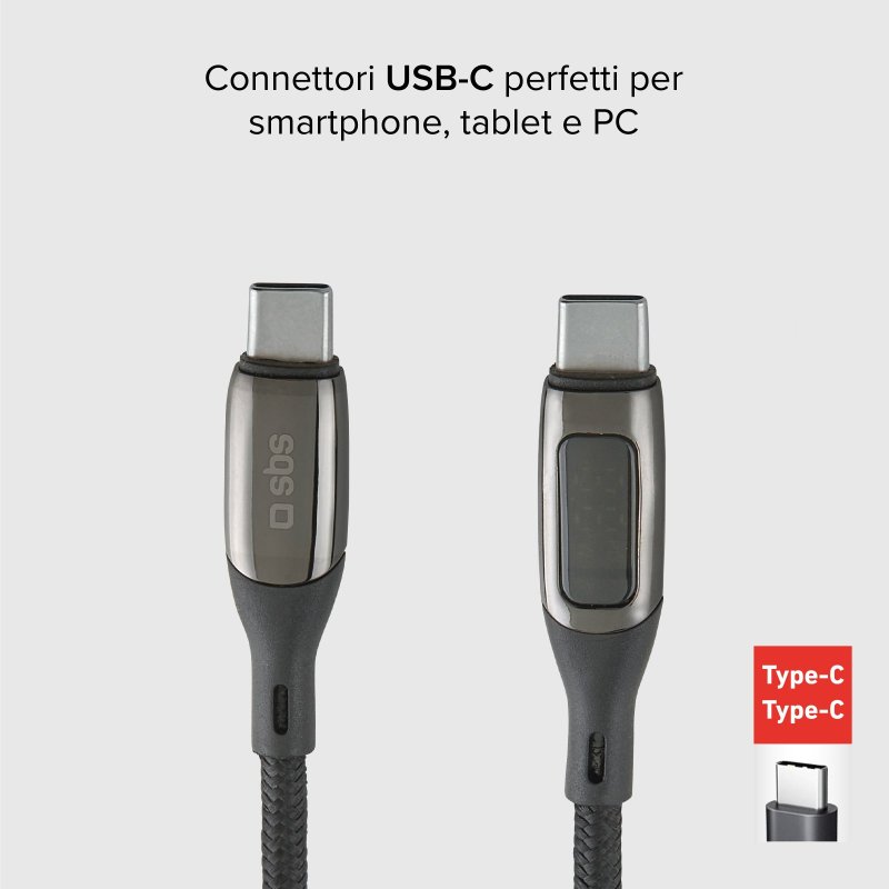 Cavo dati e ricarica con Power Delivery 100 Watt SBS - Connettori USB-C maschio