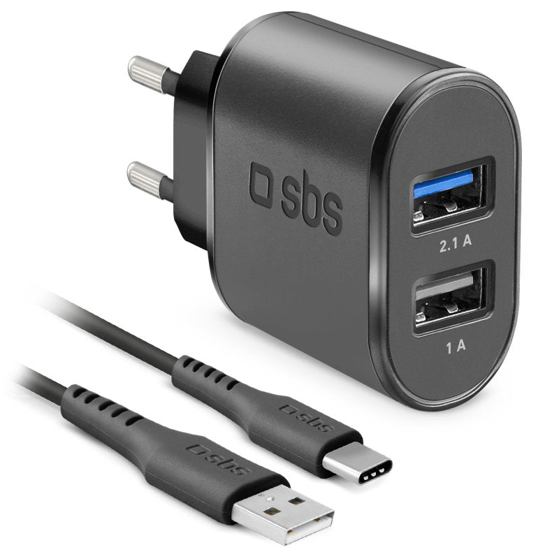 Kit caricabatterie SBS caricatore per due dispositivi con cavo USB e USB-C incluso
