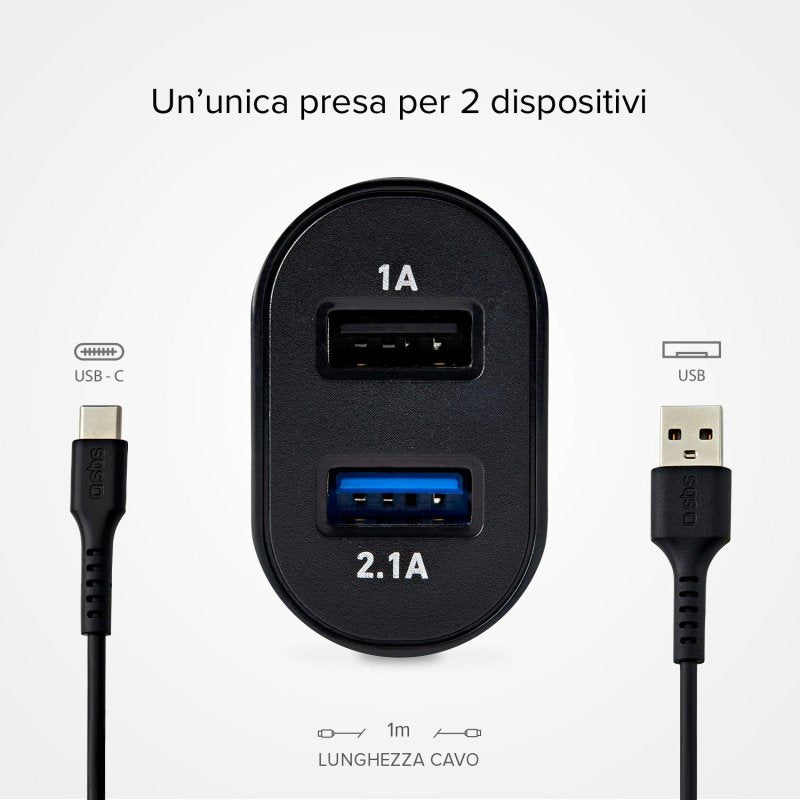 Kit caricabatterie SBS caricatore per due dispositivi con cavo USB e USB-C incluso