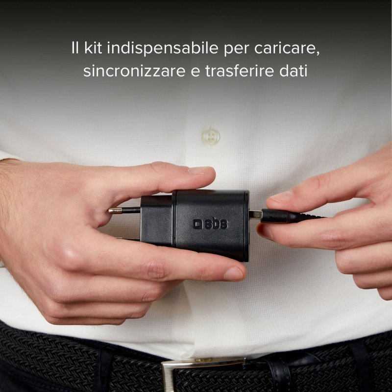 Kit caricabatterie SBS caricatore per due dispositivi con cavo USB e USB-C incluso