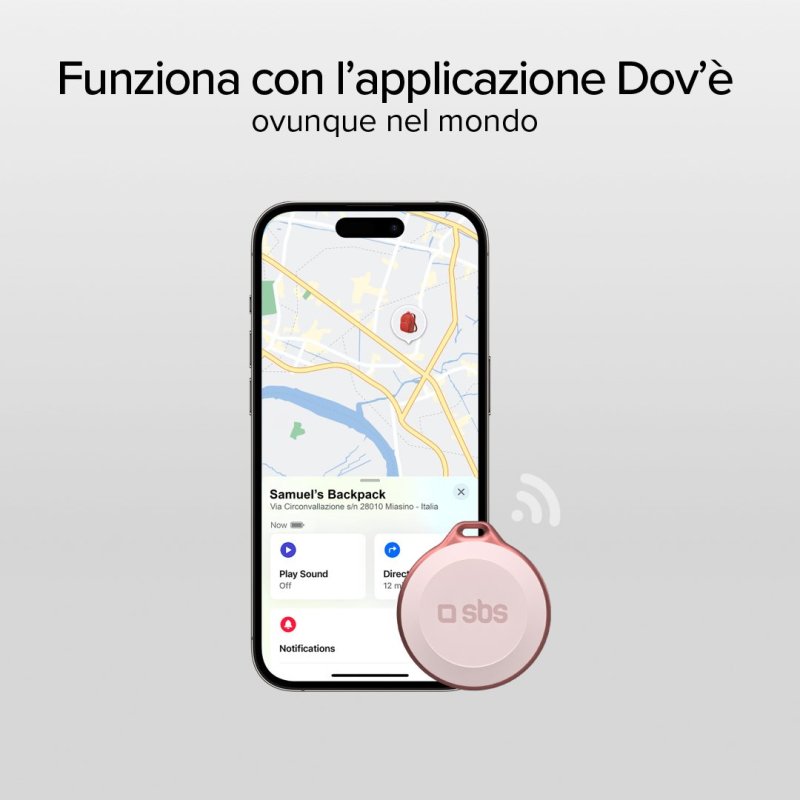 Localizzatore Rosa di oggetti water resistant compatibile con Apple Find My Dov'e