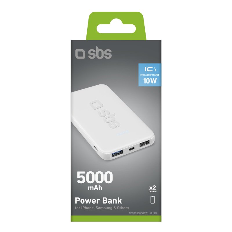 Power bank Pocket 5.000 mAh SBS - Ricarica rapida con porta USB 2.1A Intelligent Charge (IC)