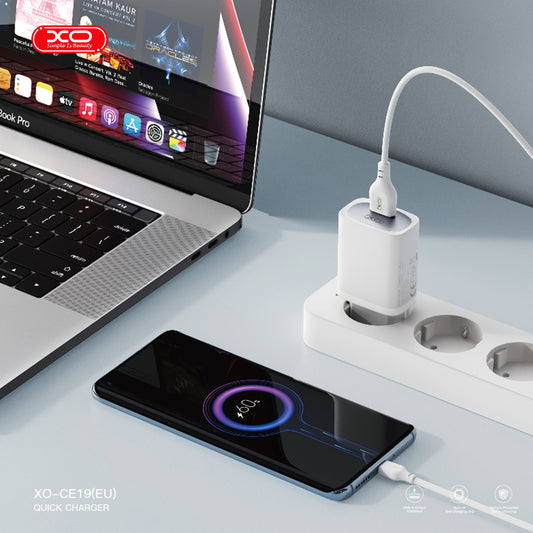 XO wall charger carica batteria CE19 QC 18W 1x USB white