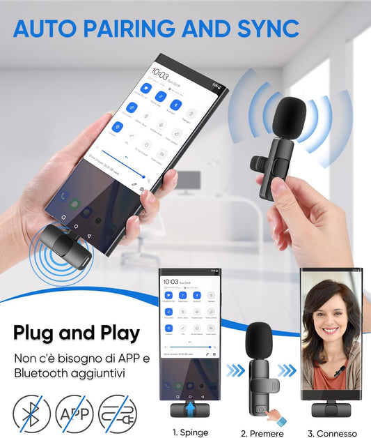 Wireless Microphone Plug Play con attacco per Smartphone Tipo-c-