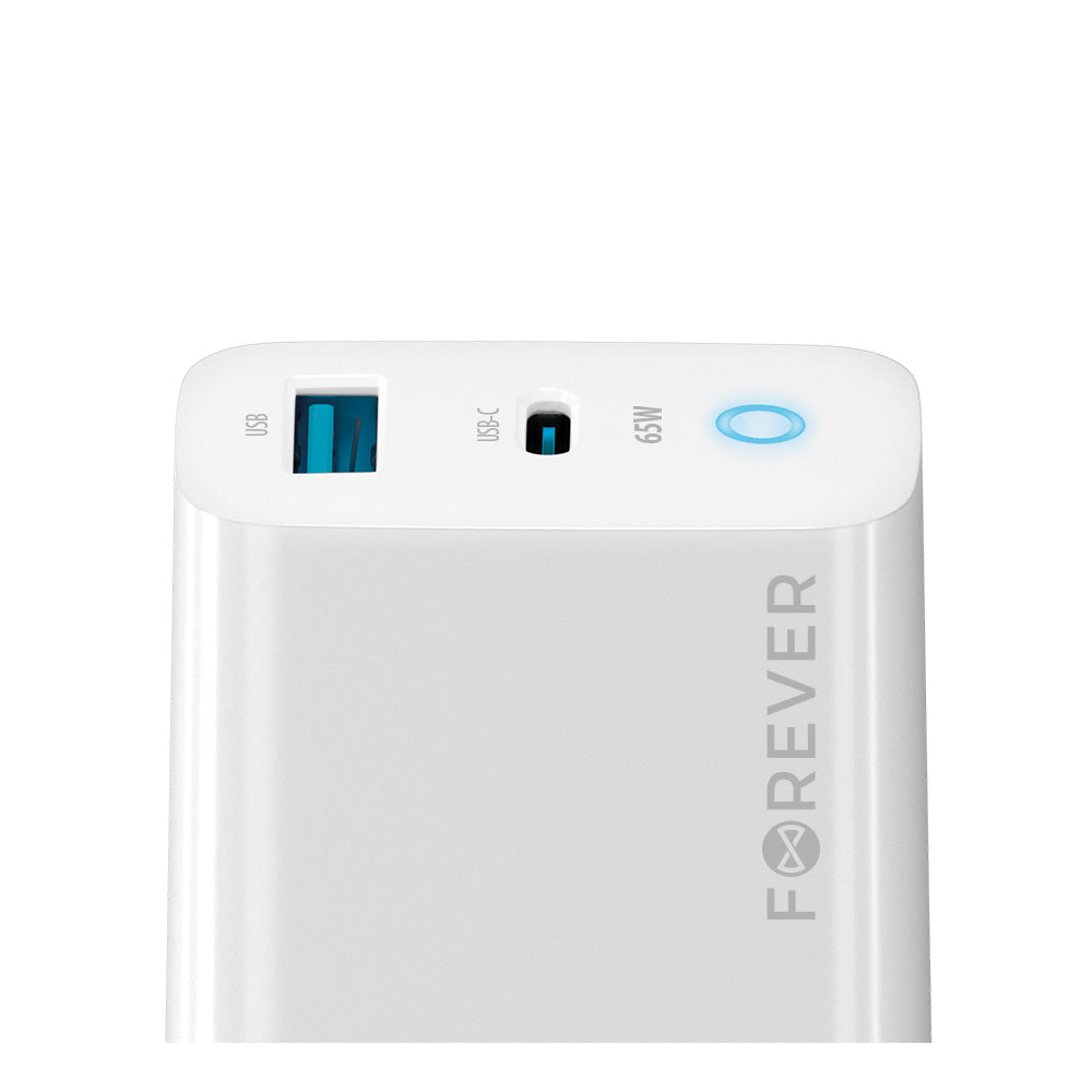 carica batteria 2 in 1 Forever TC-06-65AC GaN PD QC charger 1x USB-C 1x USB 65W white