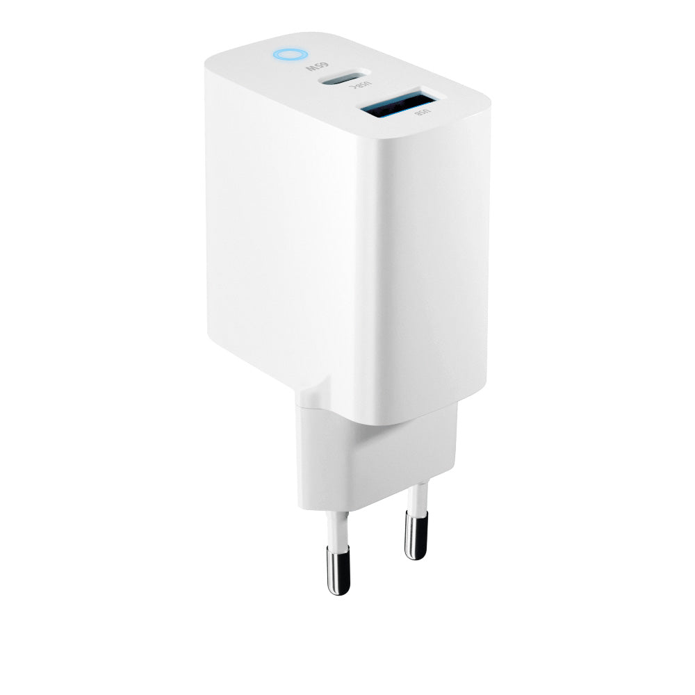 carica batteria 2 in 1 Forever TC-06-65AC GaN PD QC charger 1x USB-C 1x USB 65W white