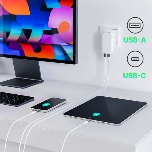 Caricabatterie QUALO GaN Ultra Slim USB-A USB-C PD 45W carica simultanea