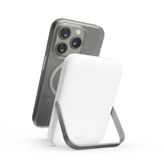 Power Bank 5000 mAh Purp con stand compatibile con MagSafe Bianca