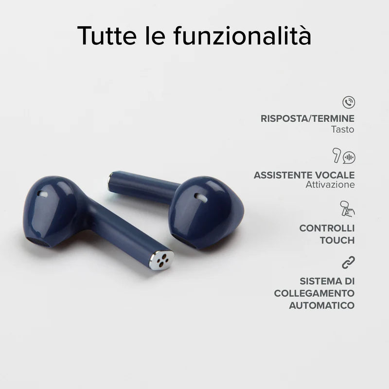 Auricolari wireless con tecnologia True Wireless Stereo TWS One Color Blu