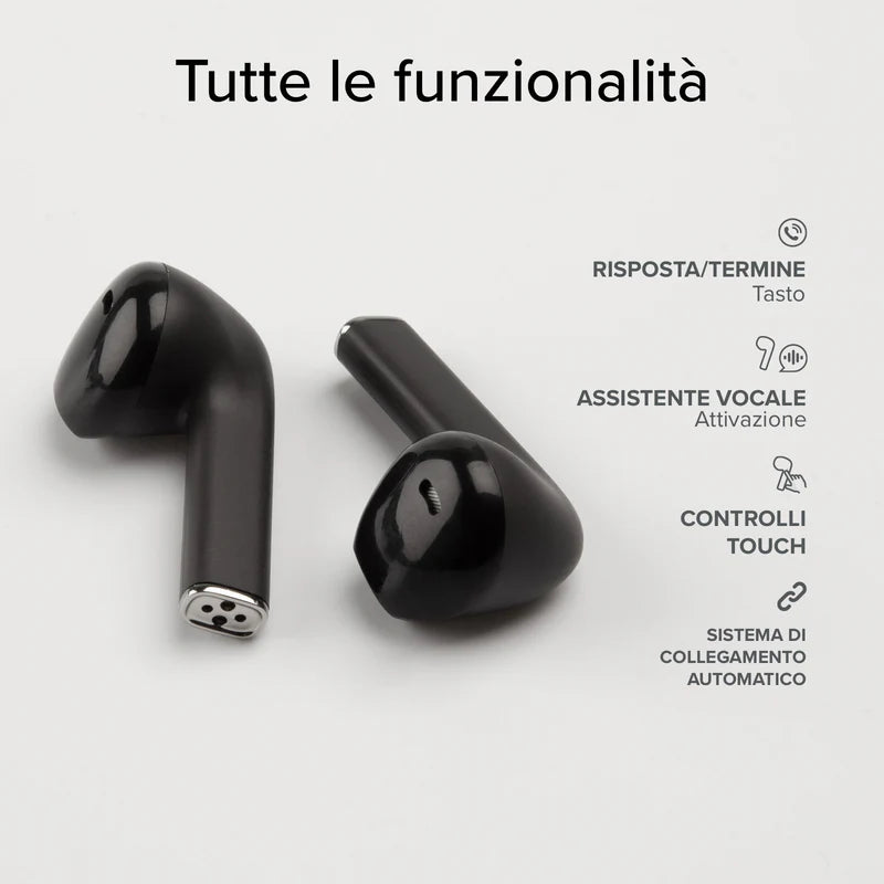 Auricolari wireless con tecnologia True Wireless Stereo TWS One Color Nero