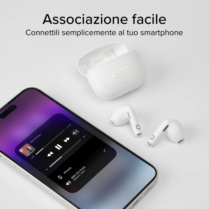 Auricolari wireless TWS semi in-ear SBS Go Pods bianco