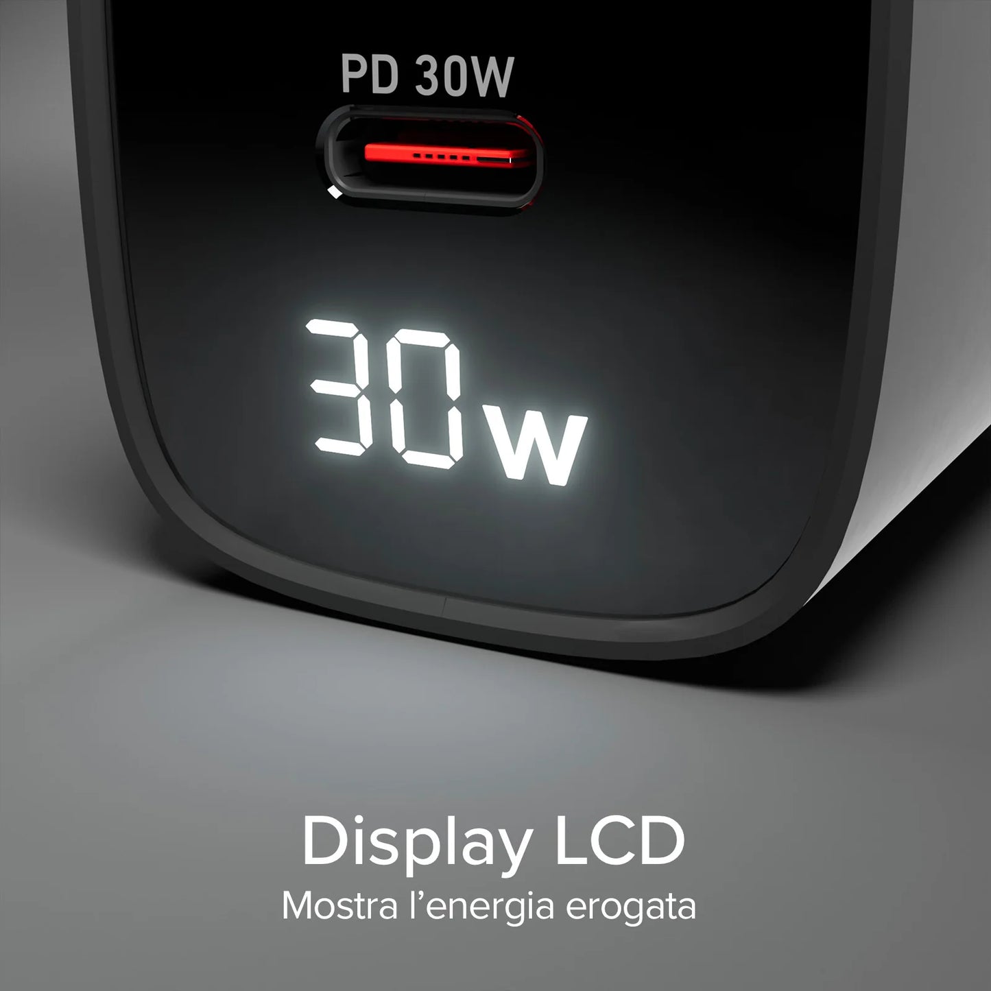 Caricabatterie SBS da muro schermo LCD 1 uscita USB-C PD 30W 1 uscita USB-A 18W