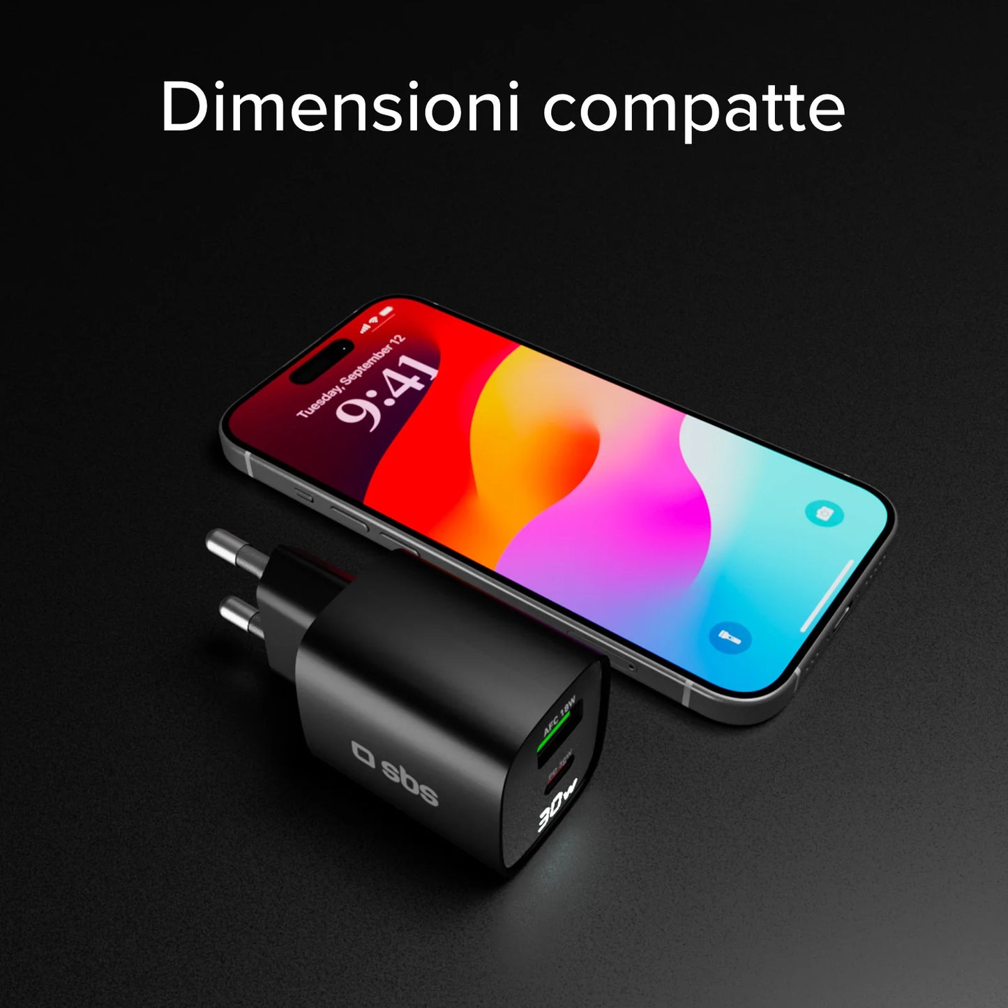 Caricabatterie SBS da muro schermo LCD 1 uscita USB-C PD 30W 1 uscita USB-A 18W