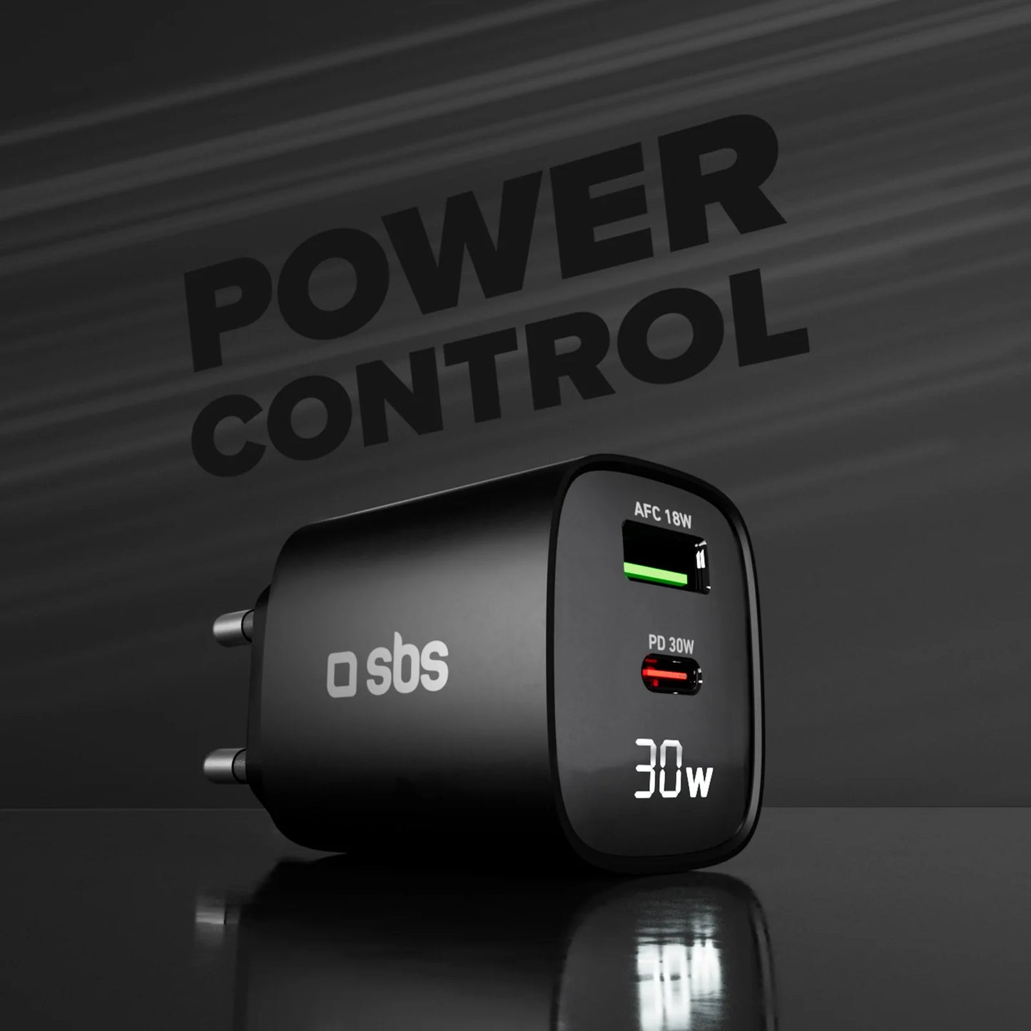 Caricabatterie SBS da muro schermo LCD 1 uscita USB-C PD 30W 1 uscita USB-A 18W