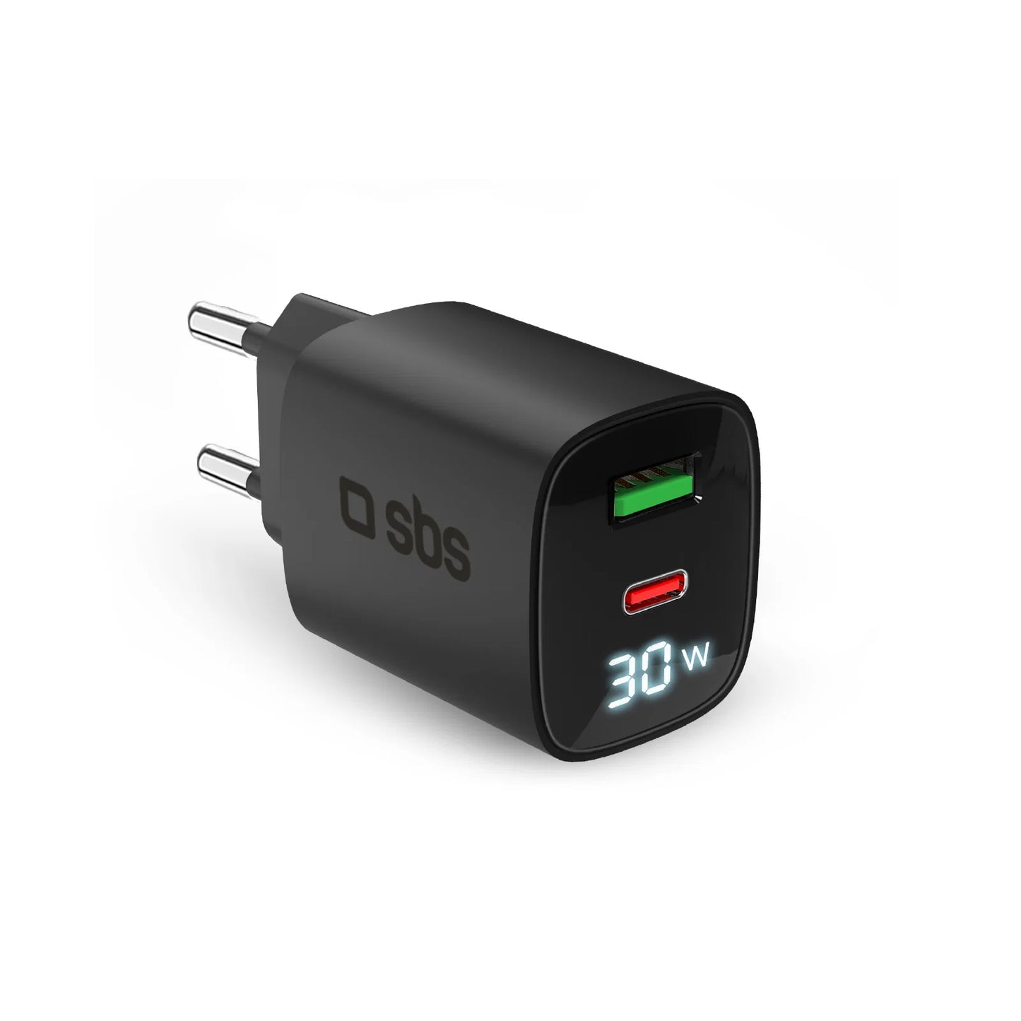 Caricabatterie SBS da muro schermo LCD 1 uscita USB-C PD 30W 1 uscita USB-A 18W