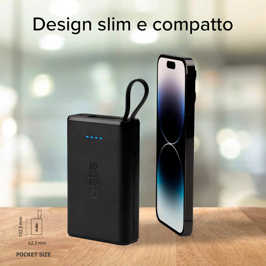 Powerbank SBS Power Delivery 20W da 10000 mAh con cavo USB-C integrato