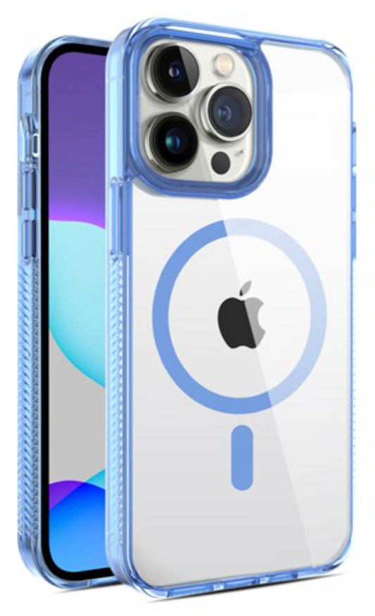 Cover rigida magnetica bordo azzurro ANTISHOCK per iPhone 14 Pro Max