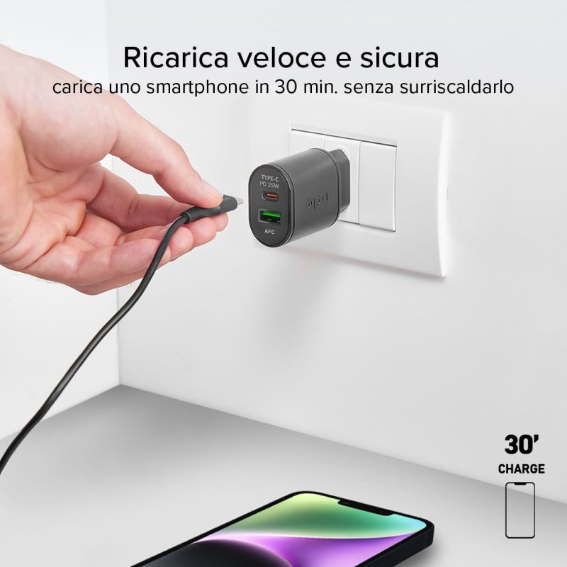 Caricatore caricabatterie 25 Watt SBS - Ricarica ultra rapida e uscita USB-C