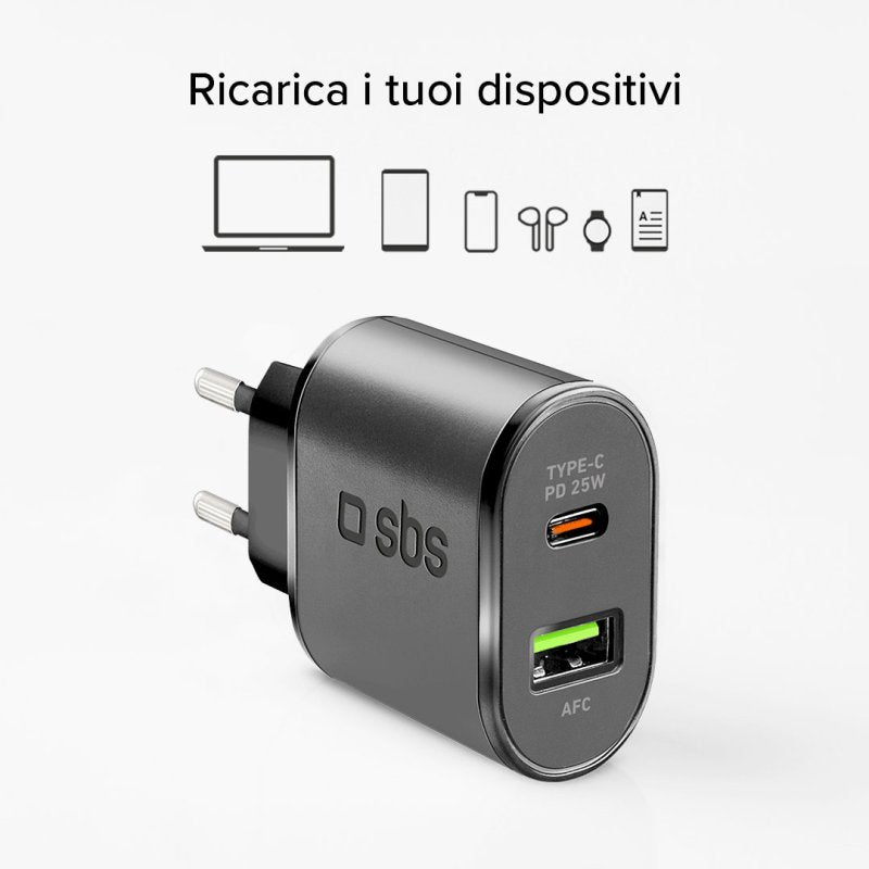Caricatore caricabatterie 25 Watt SBS - Ricarica ultra rapida e uscita USB-C