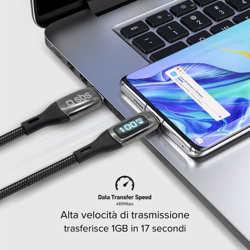 Cavo dati e ricarica con Power Delivery 100 Watt SBS - Connettori USB-C maschio
