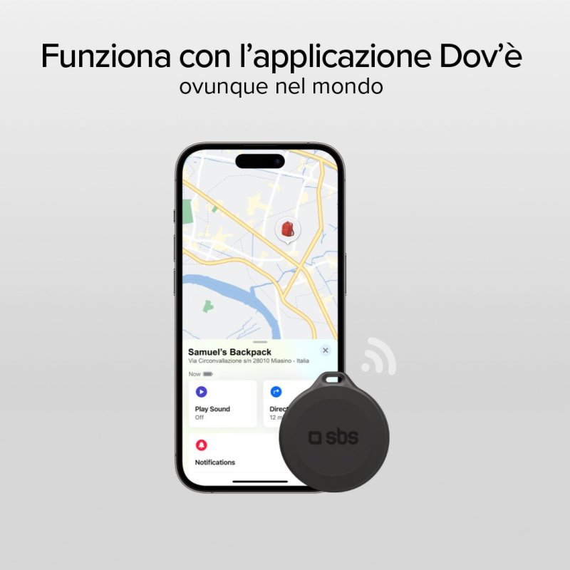 Localizzatore Nero di oggetti water resistant compatibile con Apple Find My Dov'e