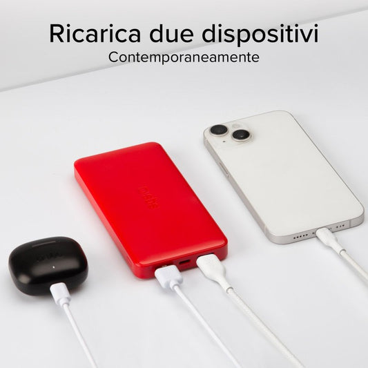 Power bank 10.000 mAh extra slim SBS con porta USB 2.1A Intelligent Charge (IC) Rossa