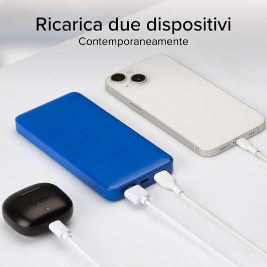 Power bank 10.000 mAh extra slim SBS con porta USB 2.1A Intelligent Charge (IC) Blu