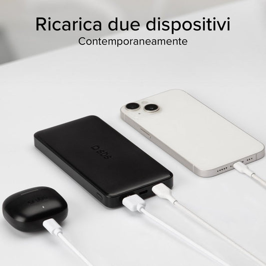 Power bank 10.000 mAh extra slim SBS con porta USB 2.1A Intelligent Charge (IC) Nera