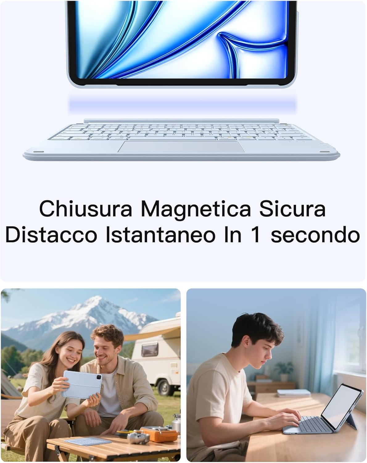 Custodia Tastiera per iPad 11a 10a Gen (10,9") Air 11" M3/M2 Air 6/5/4a Pro 11 4a-1a Nera