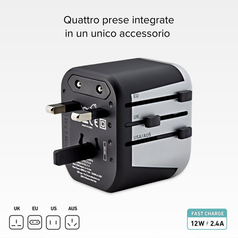 Universal Travel Adapter 12W EU, UK, ES e AUS SBS