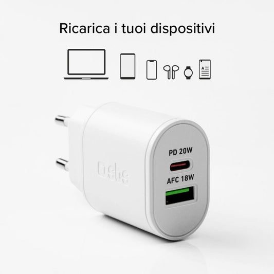 Carica batterie caricatore 20 Watt SBS - Ricarica ultra rapida e due porte USB