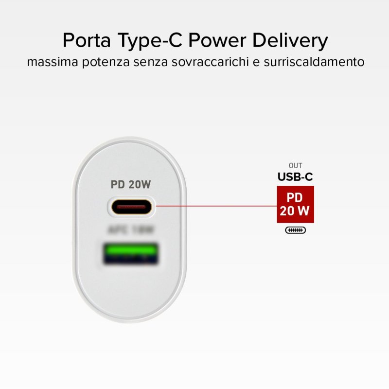Carica batterie caricatore 20 Watt SBS - Ricarica ultra rapida e due porte USB