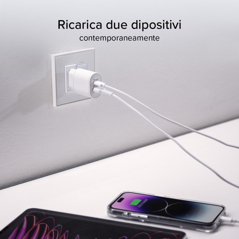 Carica batterie caricatore 20 Watt SBS - Ricarica ultra rapida e due porte USB