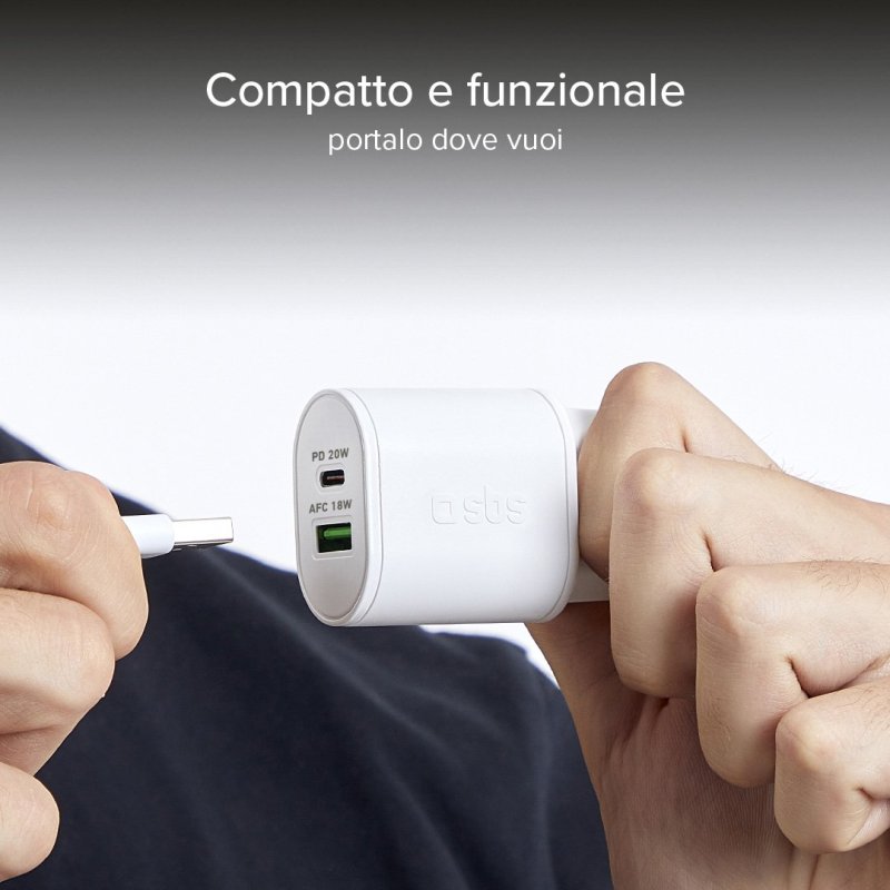 Carica batterie caricatore 20 Watt SBS - Ricarica ultra rapida e due porte USB