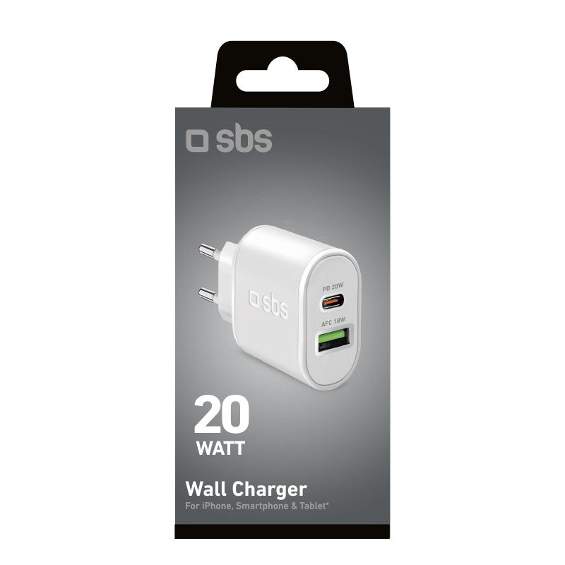 Carica batterie caricatore 20 Watt SBS - Ricarica ultra rapida e due porte USB